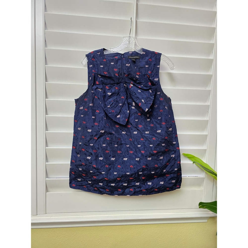 Banana Republic Blue Bow Sleeveless Floral Top Large 14